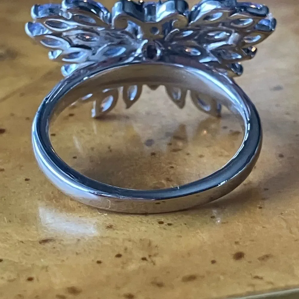 Natural Tanzanite Sterling Silver Butterfly Ring Size 7